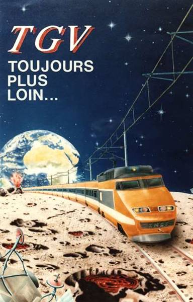 peinture acrylique d'un TGV sur la lune