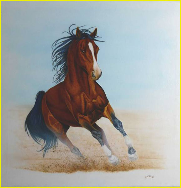 cheval au galop dans le sable